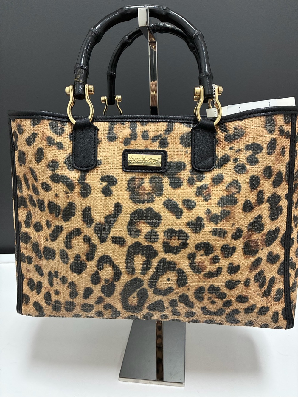 Lilly Pulitzer Leopard Print Tote Bag with Black Trim